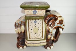 20TH CENTURY CHINESE POTTERY STOOL OR JARDINIERE STAND FORMED AS AN ELEPHANT