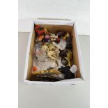 BOX CONTAINING MINIATURE ORNAMENTS, GLASS CANDLESTICK ETC