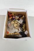 BOX CONTAINING MINIATURE ORNAMENTS, GLASS CANDLESTICK ETC