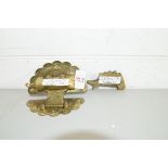 CHINESE BRASS DOOR CATCH AND LOCK TOGETHER WITH A FURTHER FISH SHAPED LOCK
