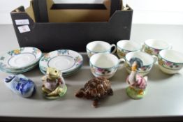 QTY OF ROYAL DOULTON MOWBRAY PATTERN CUPS AND SAUCERS TOGETHER WITH TWO ROYAL ALBERT BEATRIX