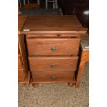 MODERN PINE THREE DRAWER BEDSIDE CABINET, 43CM WIDE