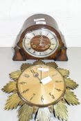 OAK CASED DOME TOP MANTEL CLOCK TOGETHER WITH A MID-CENTURY WALL CLOCK WITH QUARTZ MOVEMENT