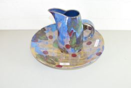 DARTINGTON STUDIO POTTERY JUG AND BOWL DECORATED WITH AN ABSTRACT LEAF DESIGN