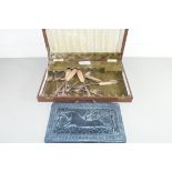 CASE OF SILVER PLATED CUTLERY TOGETHER WITH A GREEK WALL PLAQUE