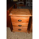 MODERN PINE THREE DRAWER BEDSIDE CABINET, 43CM WIDE