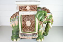 20TH CENTURY CHINESE POTTERY STOOL OR JARDINIERE STAND FORMED AS AN ELEPHANT