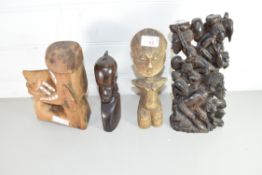 MIXED LOT COMPRISING TRIBAL FIGURES TO INCLUDE A GHANAIAN SOFTWOOD FERTILITY FIGURE, A GHANAIAN