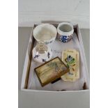 BOX OF MIXED ITEMS TO INCLUDE AN AYNSLEY BOWL, A KAISER MALMO PATTERN SMALL SUGAR BASIN, SMALL