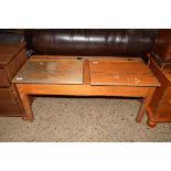 VINTAGE BEECHWOOD SCHOOL DESK ON SHORT LEGS, 101CM WIDE