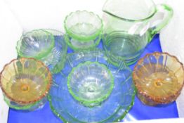 MIXED LOT OF PRESSED GLASS BOWLS, GLASS JUG, ETC