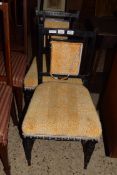 PAIR OF LATE 19TH CENTURY SIDE CHAIRS WITH UPHOLSTERED SEATS AND BACKS AND EBONISED FRAME