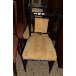 PAIR OF LATE 19TH CENTURY SIDE CHAIRS WITH UPHOLSTERED SEATS AND BACKS AND EBONISED FRAME