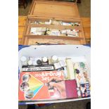 TWO BOXES ARTIST PAINT AND OTHER SUPPLIES PLUS A FOLDING ALUMINIUM EASEL