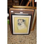 MIXED LOT COMPRISING A VICTORIAN BEADWORK PICTURE OF A SPANIEL AND PUPPY, TOGETHER WITH MAYONE COX