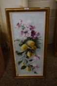 EARLY 20TH CENTURY BRITISH SCHOOL, STUDY OF FLOWERS AND LEMONS, GILT FRAMED, 83CM HIGH