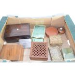 BOX OF MIXED ITEMS TO INCLUDE CIGARETTE BOXES, JEWELLERY BOX ETC