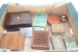 BOX OF MIXED ITEMS TO INCLUDE CIGARETTE BOXES, JEWELLERY BOX ETC