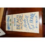 MODERN PAINTED WOODEN SIGN 'WELCOME TO OUR BEACH HOUSE', 61CM HIGH