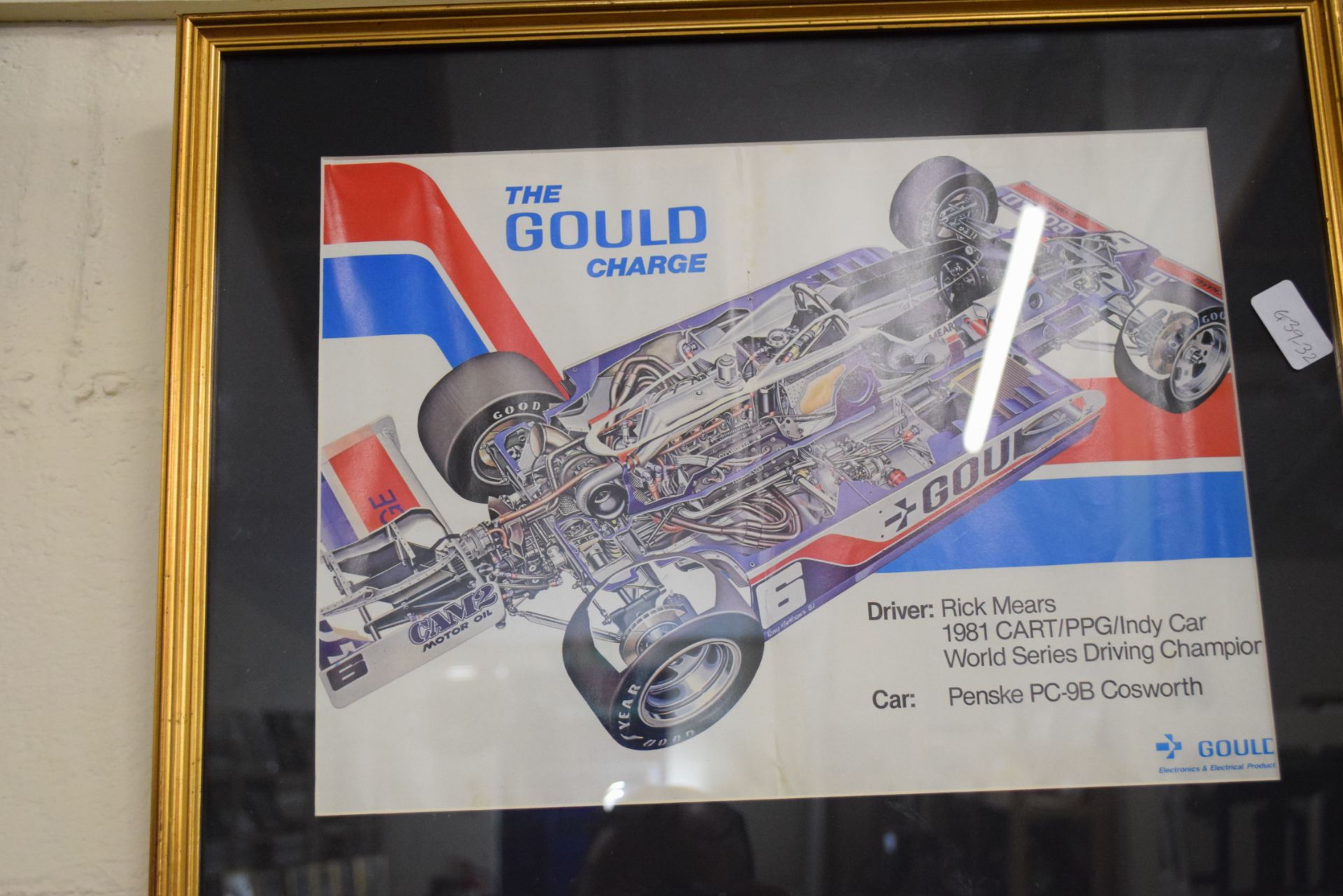 Framed advert for Ferrari Formula 1 together with a framed illustration of a Gould charge - Image 4 of 4