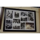 Framed selection of early 20th century motor cycling adverts including 1927 Norton, 1925 Douglas,