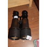 Antique day and night binoculars, marked Fournsseur dela Marine, 20cm high and a further pair of