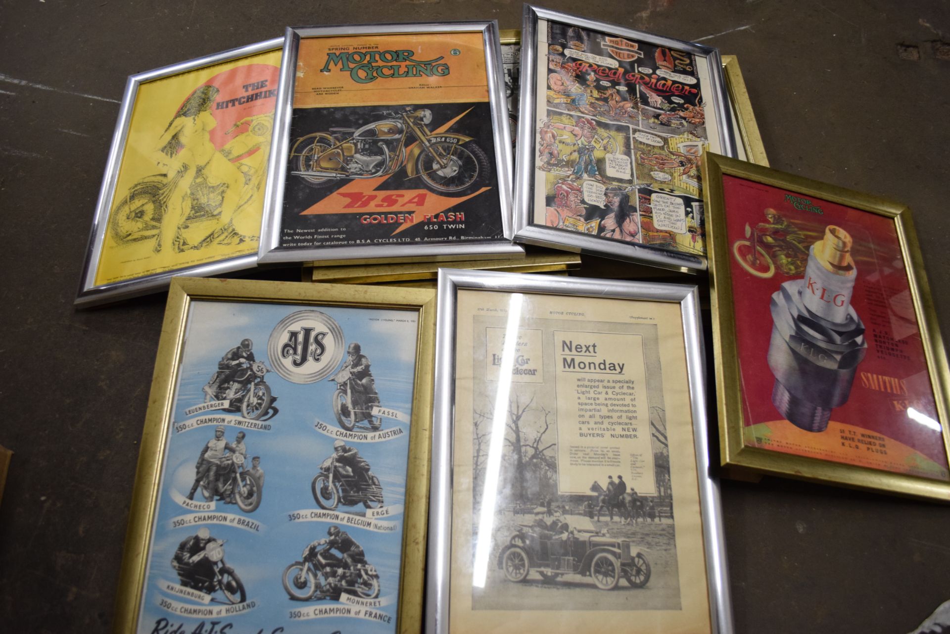 Box of framed motorcycle interest adverts (approx 13) - Image 2 of 2