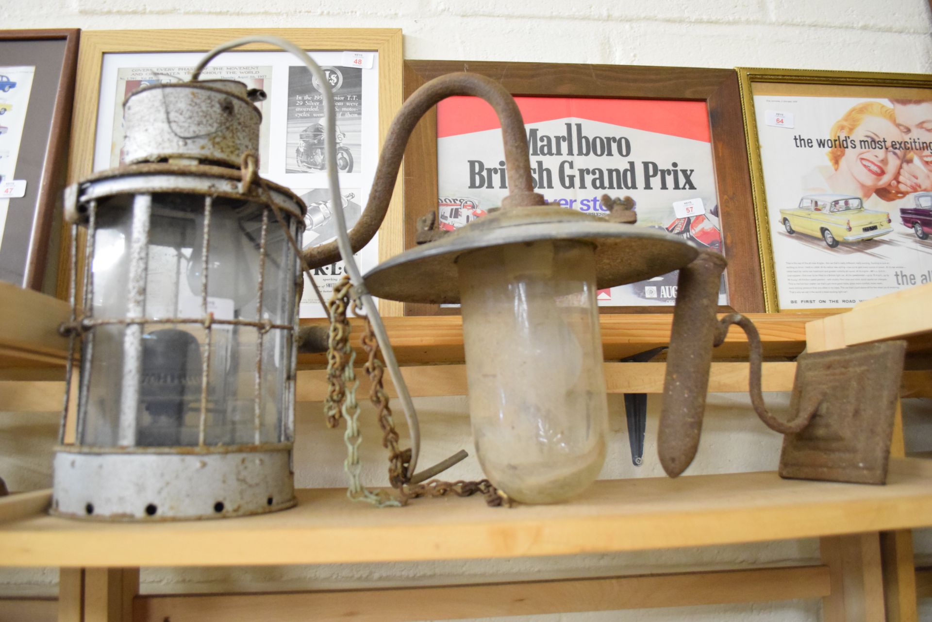 Vintage oil lamp along with another swan-necked external light fitting