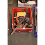 Box containing vintage tools