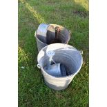 Mixed lot of galvanised buckets, small watering can, planter, iron frying pan