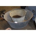 Galvanised bath and bucket