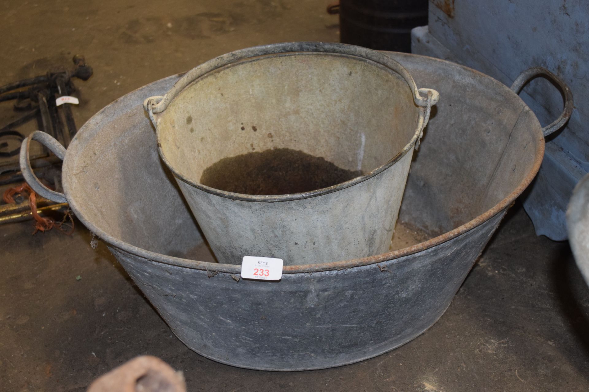 Galvanised bath and bucket