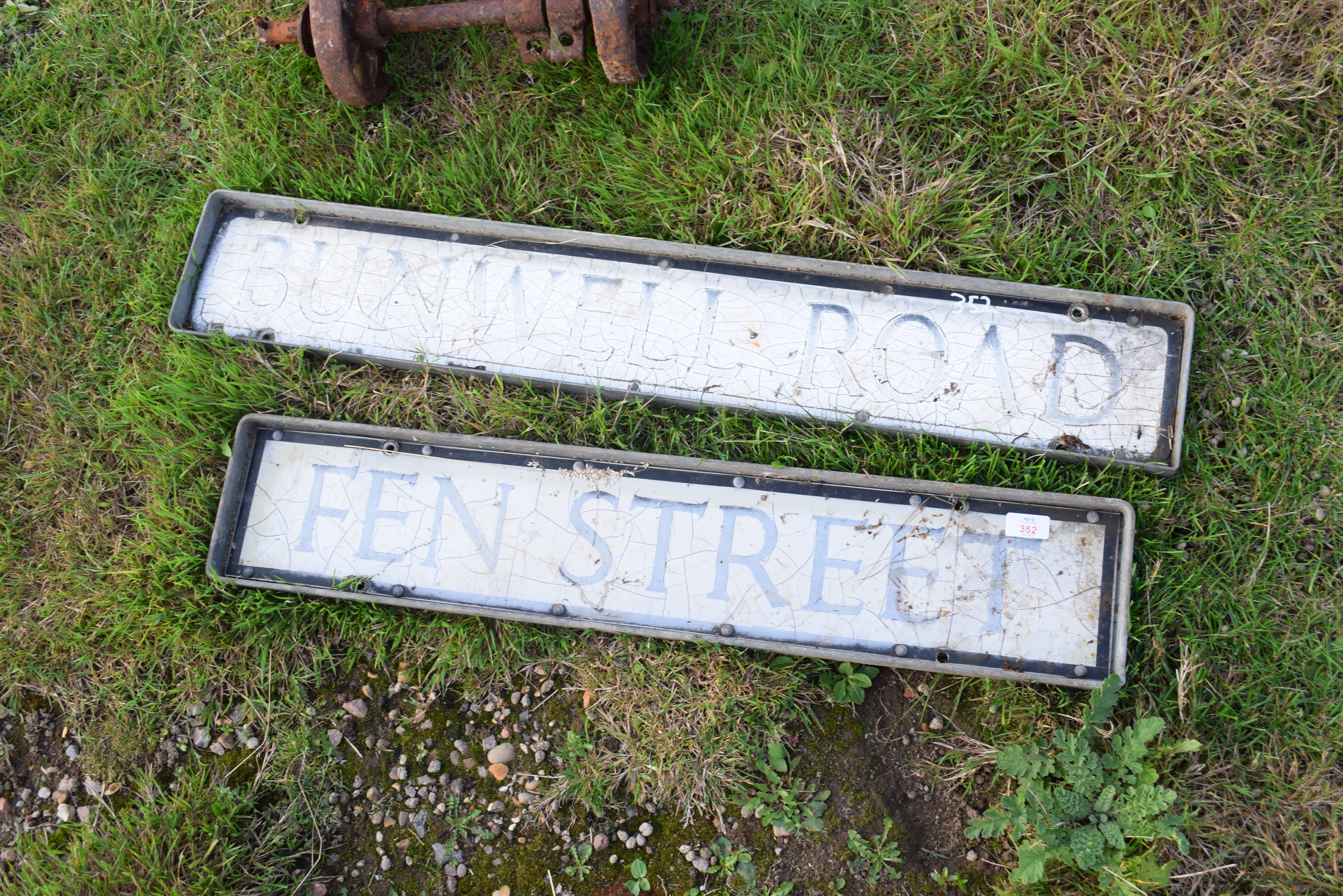 Two vintage road signs "Bunwell Road" and "Fen Street" (2)