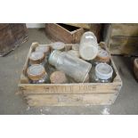 Walter Ford wooden case comprising a quantity of vintage glass jars