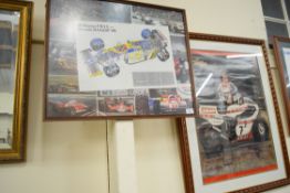 Framed collage of various clips of the Williams FW11 Formula 1, frame approx 62 x 53cm, together