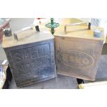 Pair of vintage oil cans, one marked Esso, the other Shell Motor Spirit