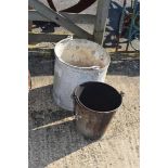 One galvanised bucket along with one galvanised vintage fire bucket