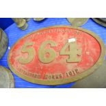 Railway interest cast engine plaque for Great Eastern Railway Co, Stratford Works 1912, No 564