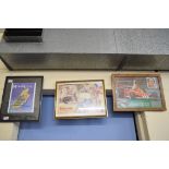 Three motorcycling and motorsport framed advertisements