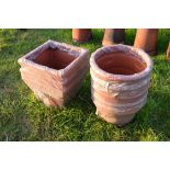 Set of five as new plastic plant pots and a set of three as new square plastic plant pots