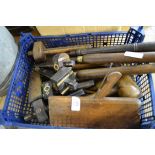 Box containing carpentry tools including spoke shaves etc