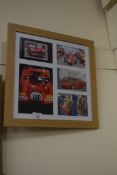 Small framed selection of motor racing interest photographs, approx 40cm sq