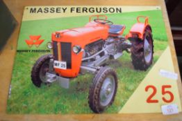 Photographic metal sign depicting a Massey Ferguson MF25 tractor, approx 41 x 30cm