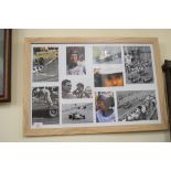 Frame containing various motor racing interest photographs, frame approx 66 x 45cm