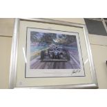 Framed poster "Championship Victor" signed Damon Hill, after Michael Turner, frame approx 69 x 61cm