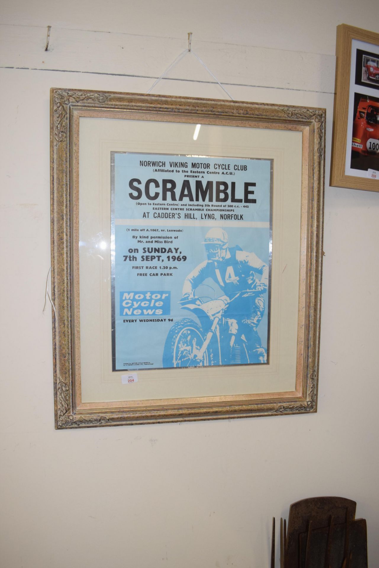 Framed post for The Norwich Viking Motor Cycle Club Scramble at Lyng, Sunday 7 Sept 1969