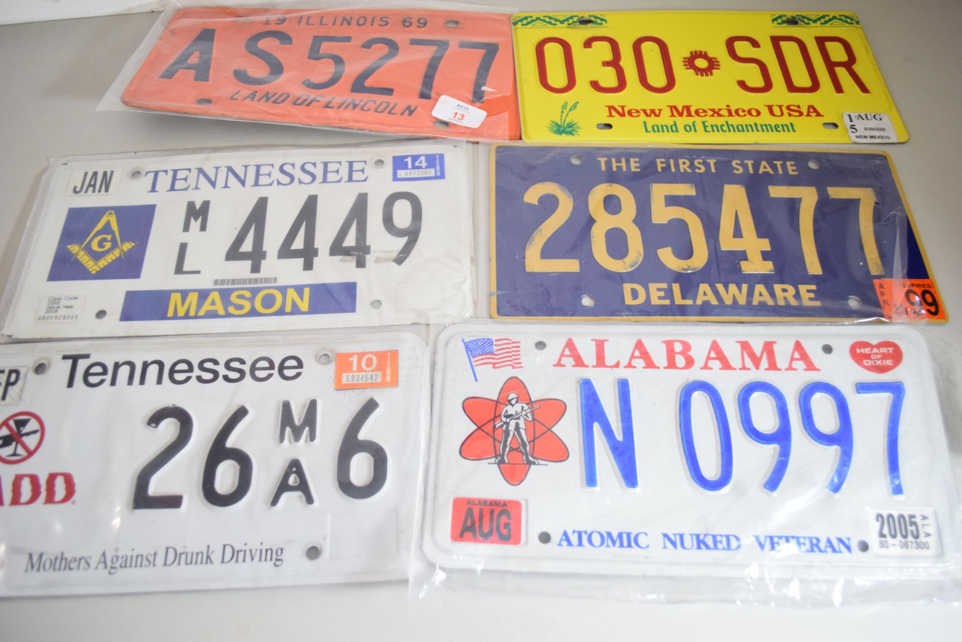 Six American style number plates