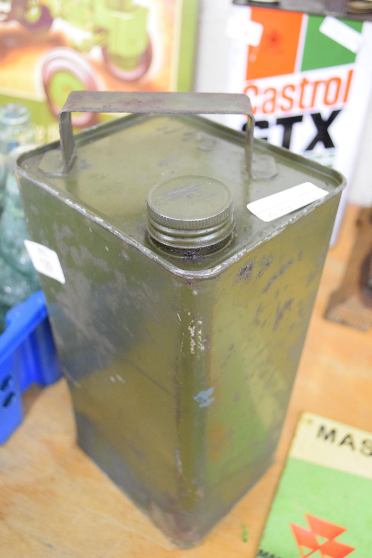 Green painted War Dept fuel can