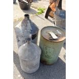 5 gallon Esso blue paraffin can with a brass tap, with two other galvanised cans