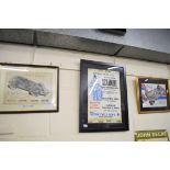 Framed advert for Ferrari Formula 1 together with a framed illustration of a Gould charge